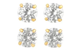14k Yellow Gold Plated 2Ct Round White Sapphire Set Of Two Stud Earrings
