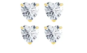 14k Yellow Gold Plated 4Ct Heart White Sapphire Set Of Two Stud Earrings