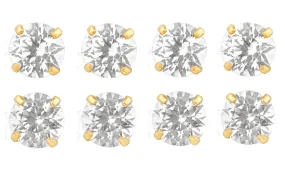 14k Yellow Gold Plated 4mm 2Ct Round White Sapphire Set Of Four Stud Earrings