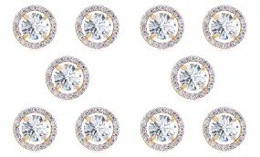 14k Yellow Gold Plated 6mm 1Ct Round White Sapphire Set Of Five Halo Stud Earrings