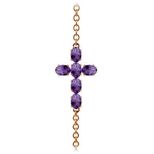 1.7 Carat 14K Solid Rose Gold Cross Bracelet Natural Amethyst