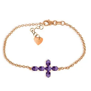 1.7 Carat 14K Solid Rose Gold Cross Bracelet Natural Amethyst