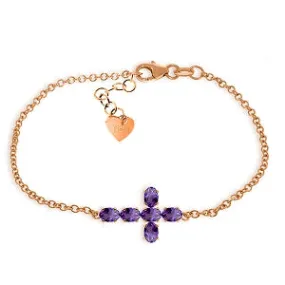 1.7 Carat 14K Solid Rose Gold Cross Bracelet Natural Amethyst