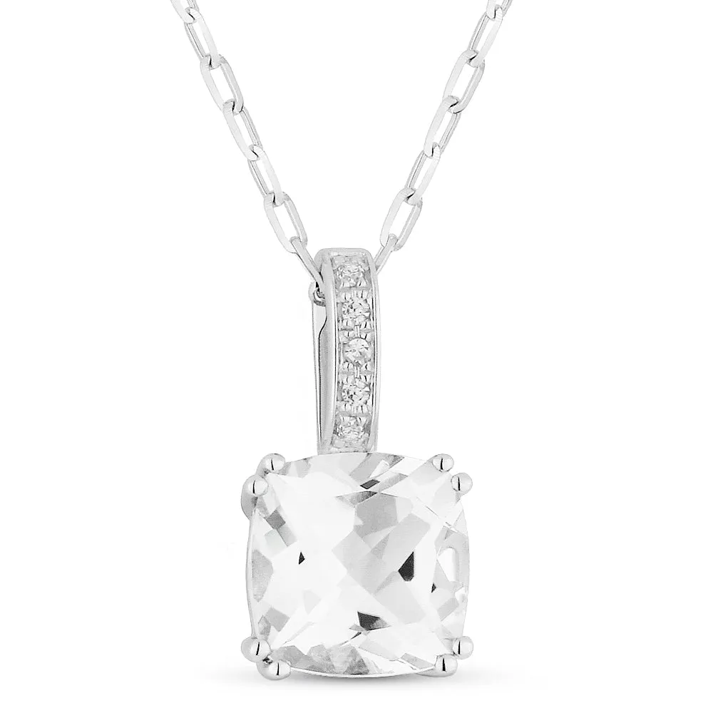 1.72Ct White Topaz 16"pendant Necklace In 14K White Gold
