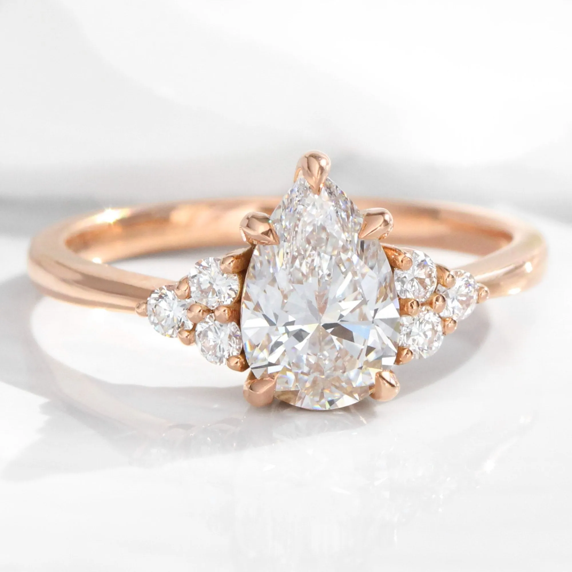 1.78 Ct. Pear Lab Diamond 3 Stone Ring Set w/ Wishbone Wedding Band in Stella Setting