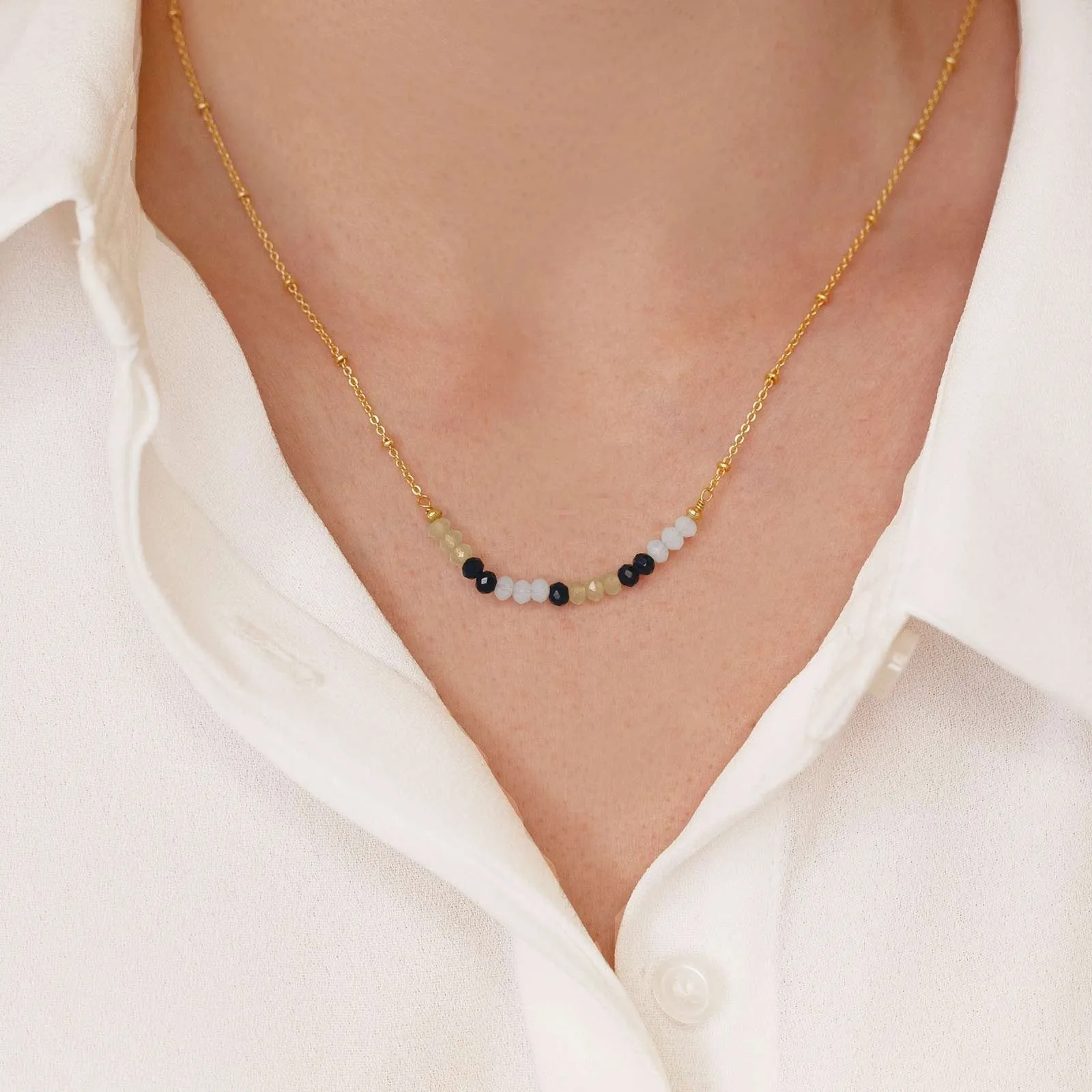 18 Inch 18K Gold Plated Lapiz Blue And Green Chalcedony Beaded Necklace