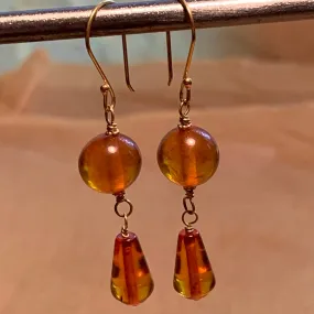 18 Karat Gold & Amber Earrings