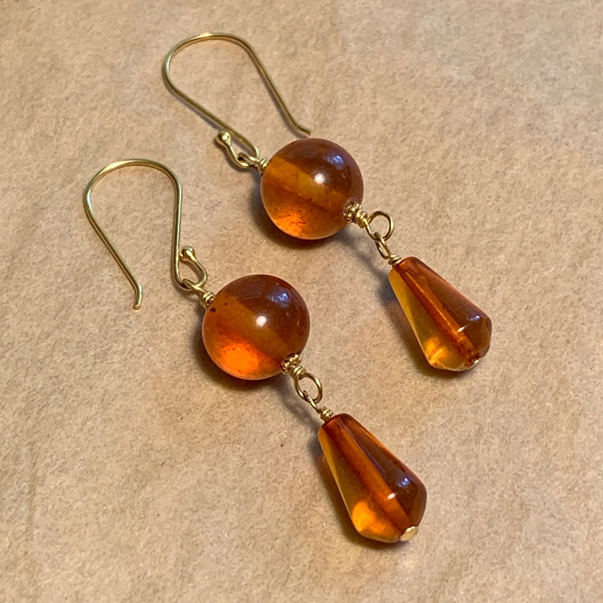 18 Karat Gold & Amber Earrings
