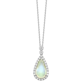 18K White Moonstone and Natural Diamond 17 inch Necklace