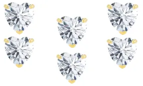 18k Yellow Gold Plated 1Ct Heart White Sapphire Set Of Three Stud Earrings