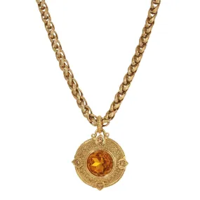 1928 Jewelry Heart & Topaz Crystals Round Pendant Necklace 16"   3" Extension