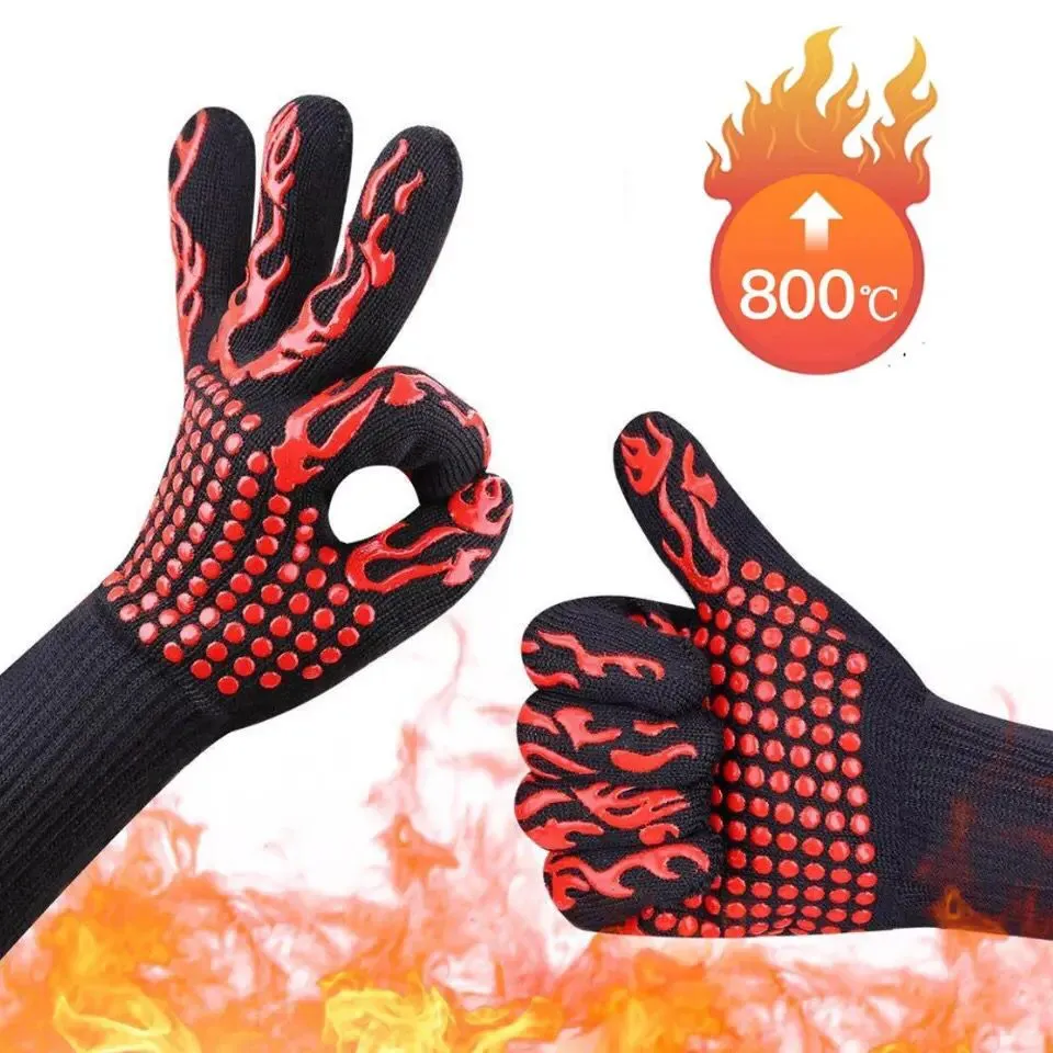 2 Pcs BBQ Gloves High Temperature Resistance Oven Mitts 500 800 Degrees Fireproof Barbecue Heat Insulation Microwave Oven Gloves S3606464