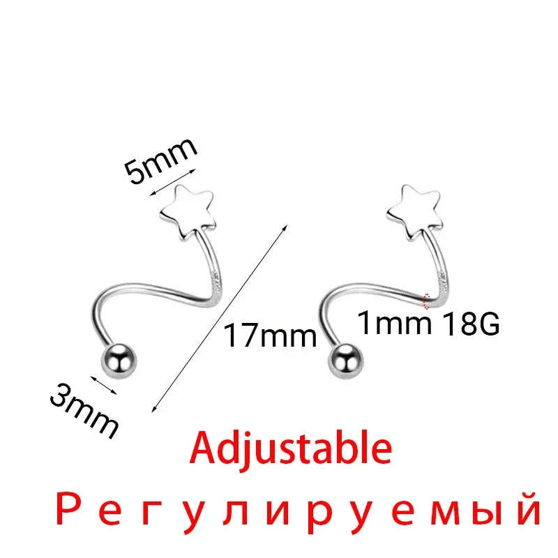 2 Pieces Stainless Steel Piercing Screw Ball Star Ear Bone Rotating Line Wave Mini Studs Women Unusual Earrings Adjustable