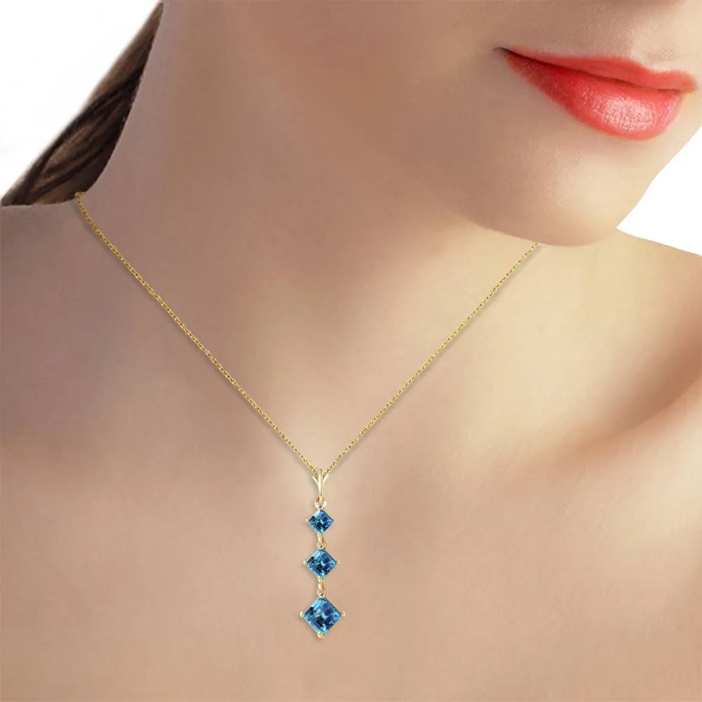 2.4 Carat 14K Solid Yellow Gold Well Versed Blue Topaz Necklace