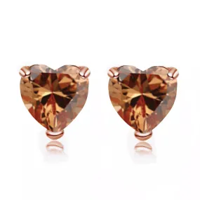 24k Rose Gold Plated 3 Carat Heart Created Citrine Sapphire Stud Earrings