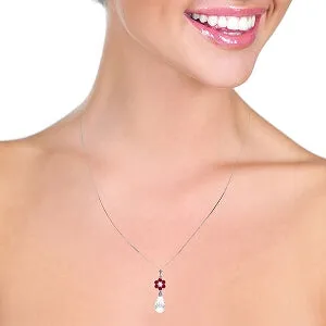2.78 Carat 14K Solid White Gold Necklace Ruby, White Topaz Diamond