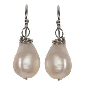324-01-S | WIRE WRAPPED PEARL DROP (WHITE ON SILVER)