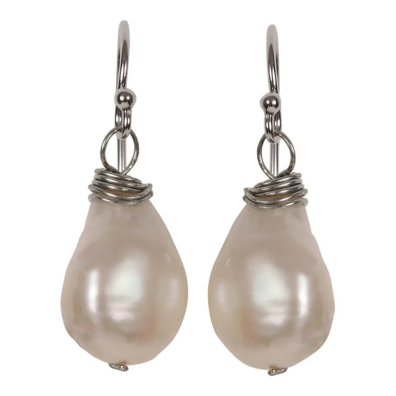 324-01-S | WIRE WRAPPED PEARL DROP (WHITE ON SILVER)