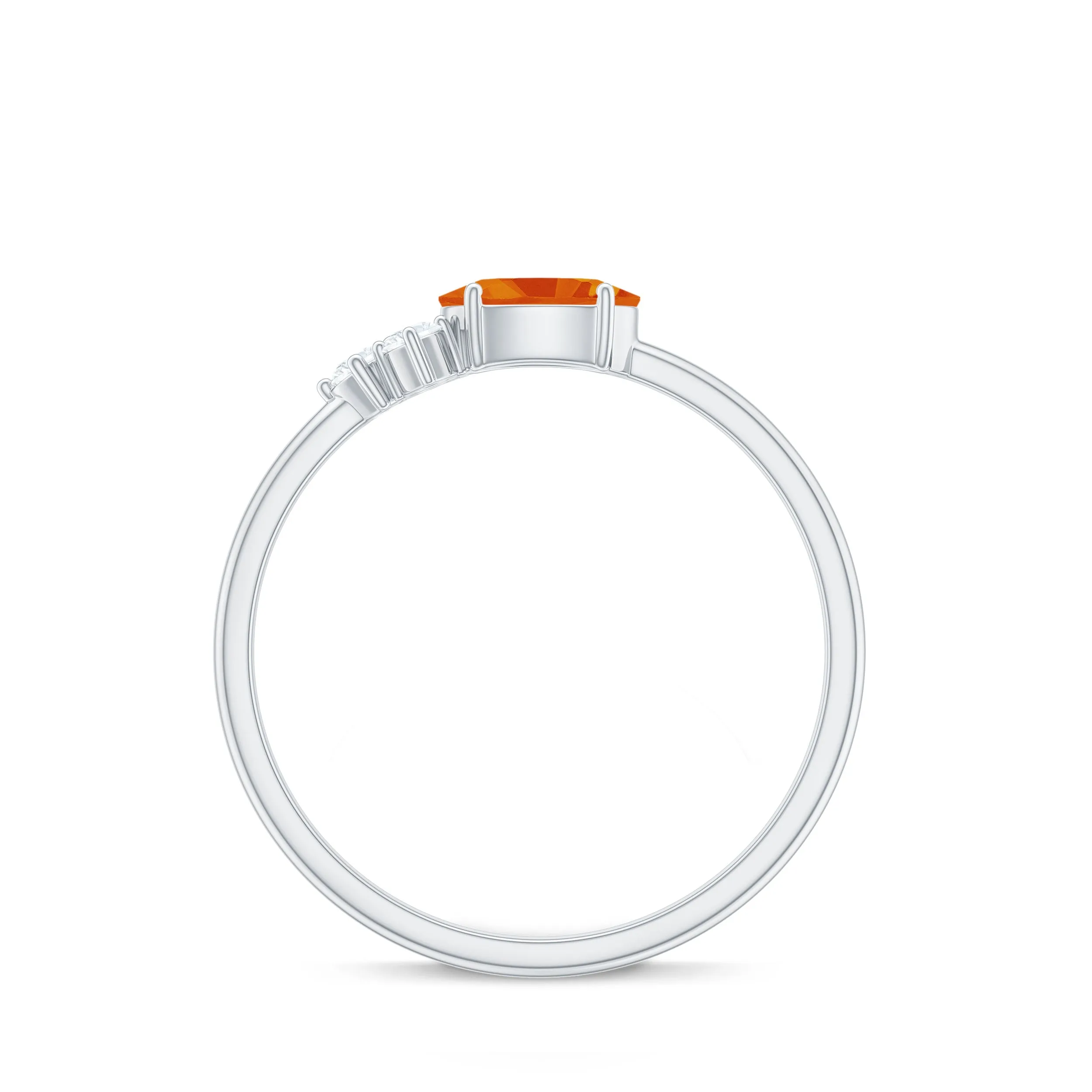 3/4 CT Oval Cut Orange Sapphire Promise Ring with Diamond Trio