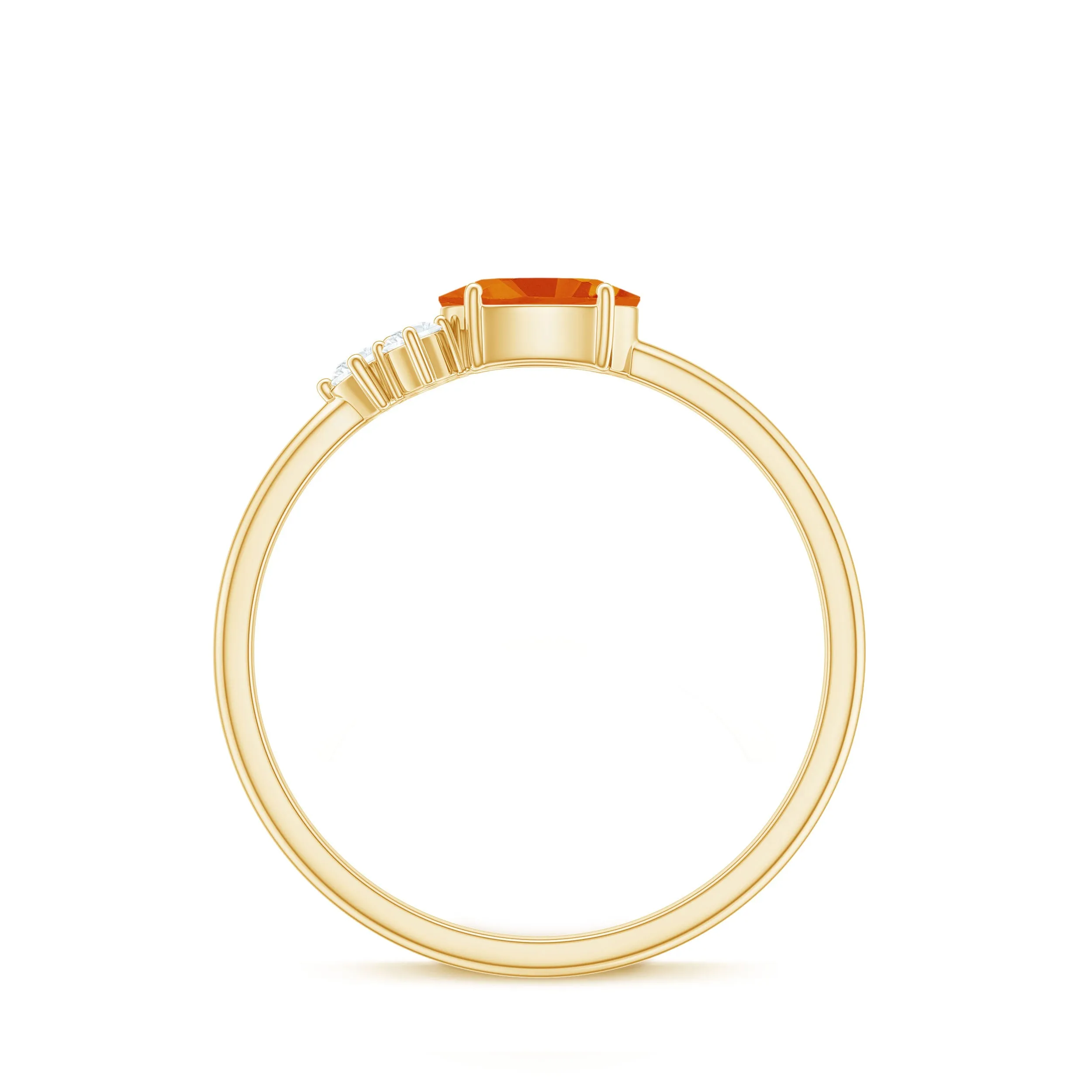 3/4 CT Oval Cut Orange Sapphire Promise Ring with Diamond Trio
