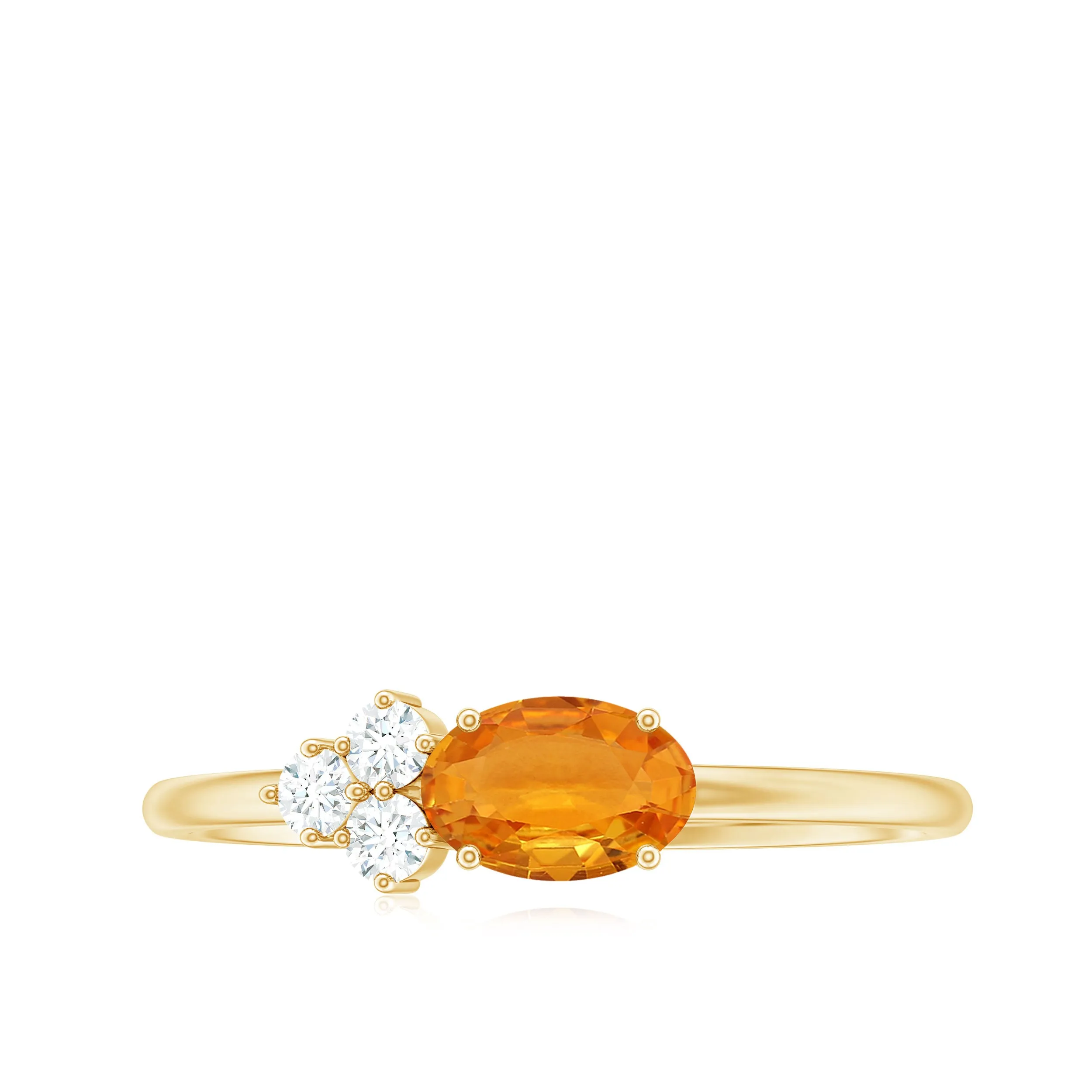 3/4 CT Oval Cut Orange Sapphire Promise Ring with Diamond Trio