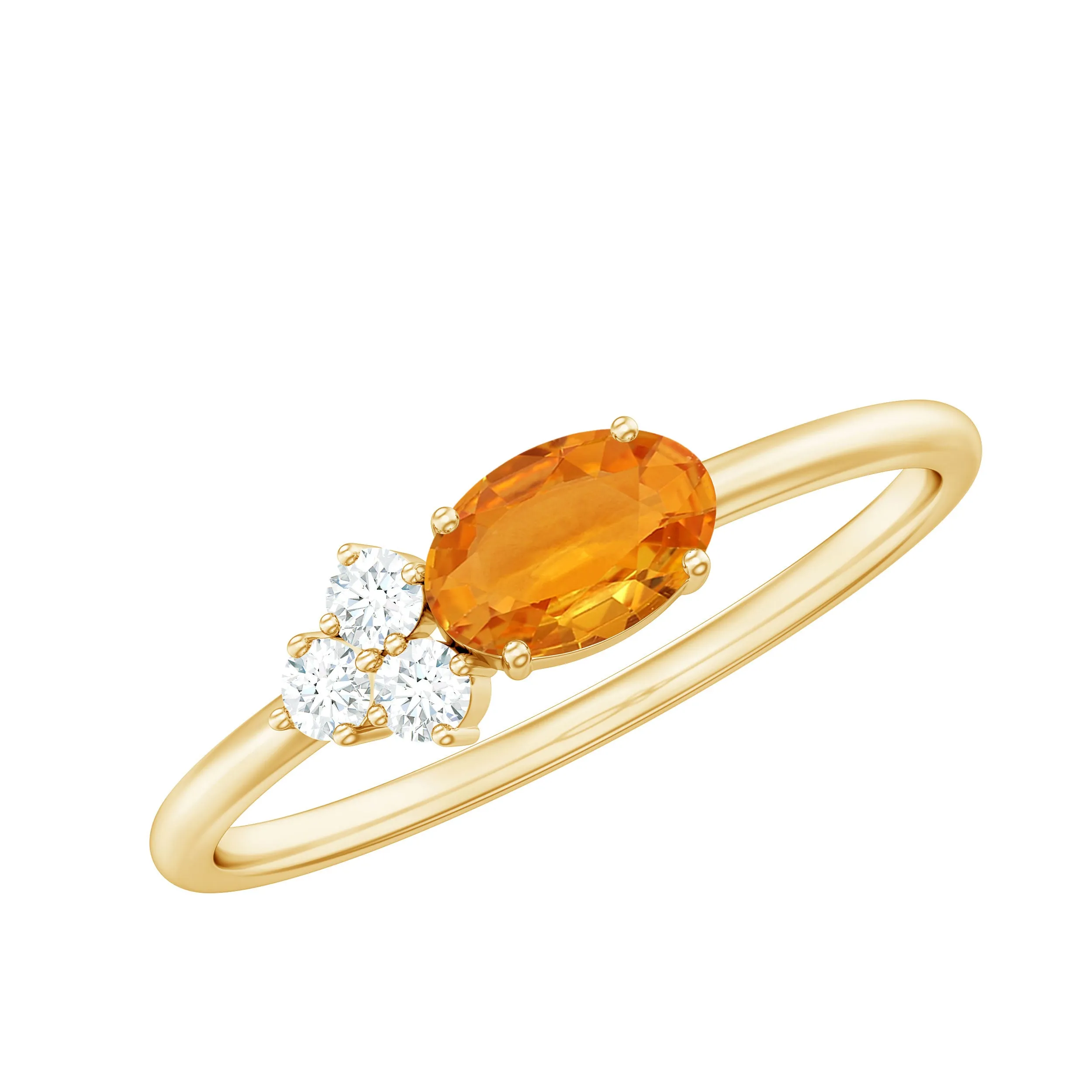 3/4 CT Oval Cut Orange Sapphire Promise Ring with Diamond Trio