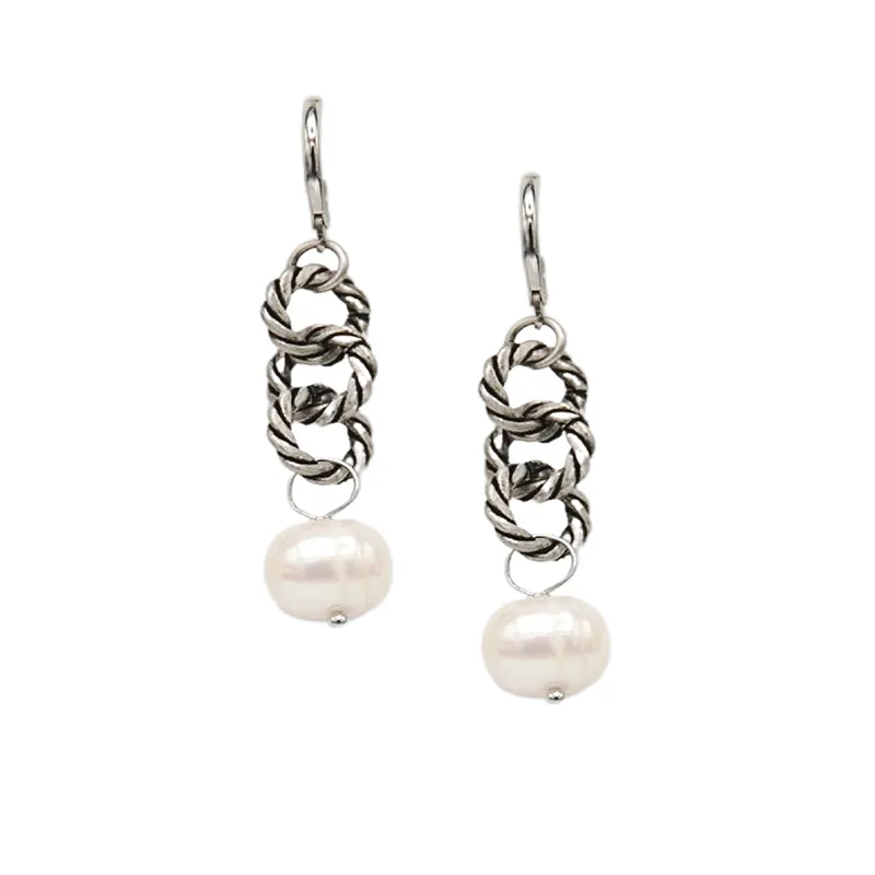 359-01-S | KARL CHAIN EARRING (WHITE ON SILVER)