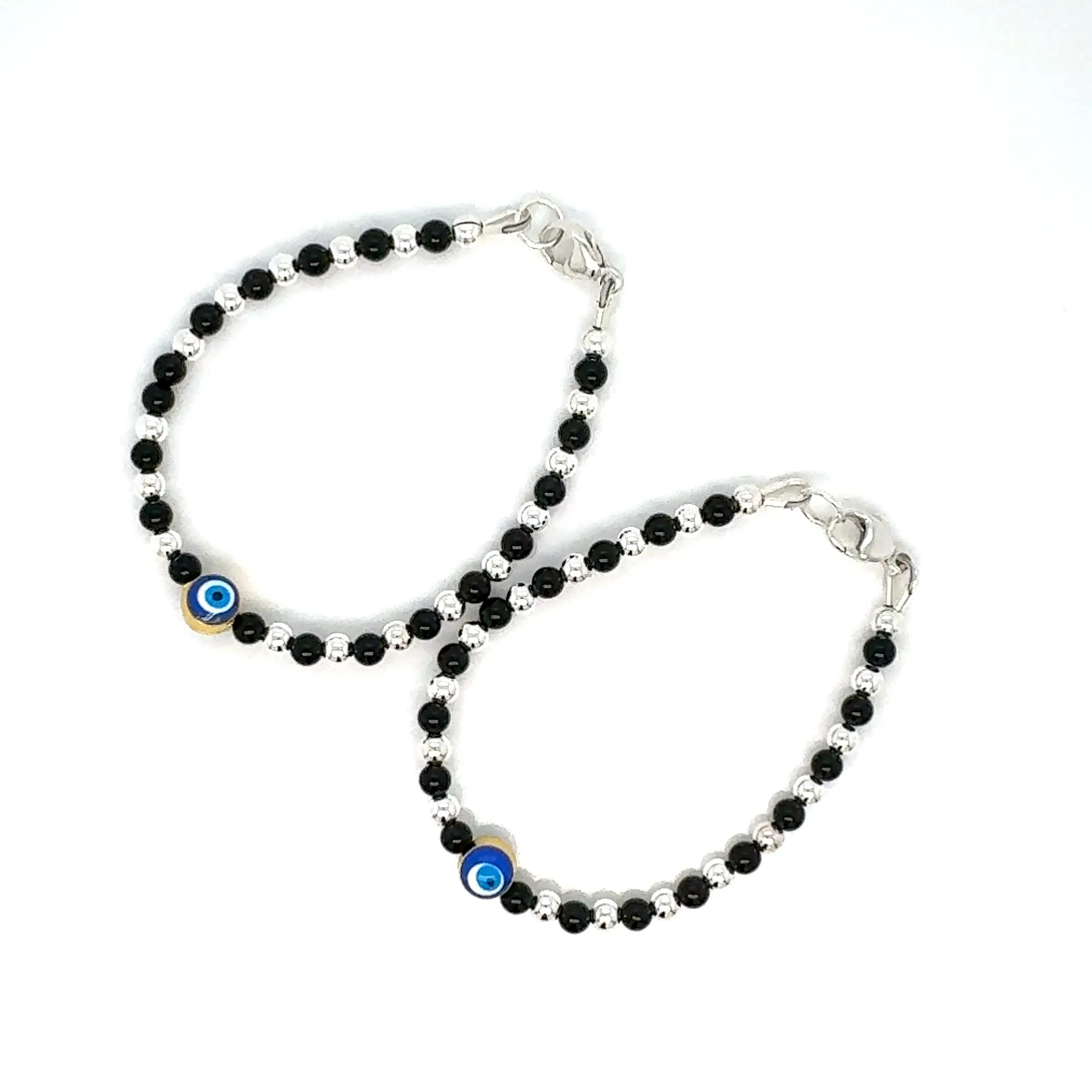 3mm Evil Eye Onyx Sterling Silver Bracelet-1pair