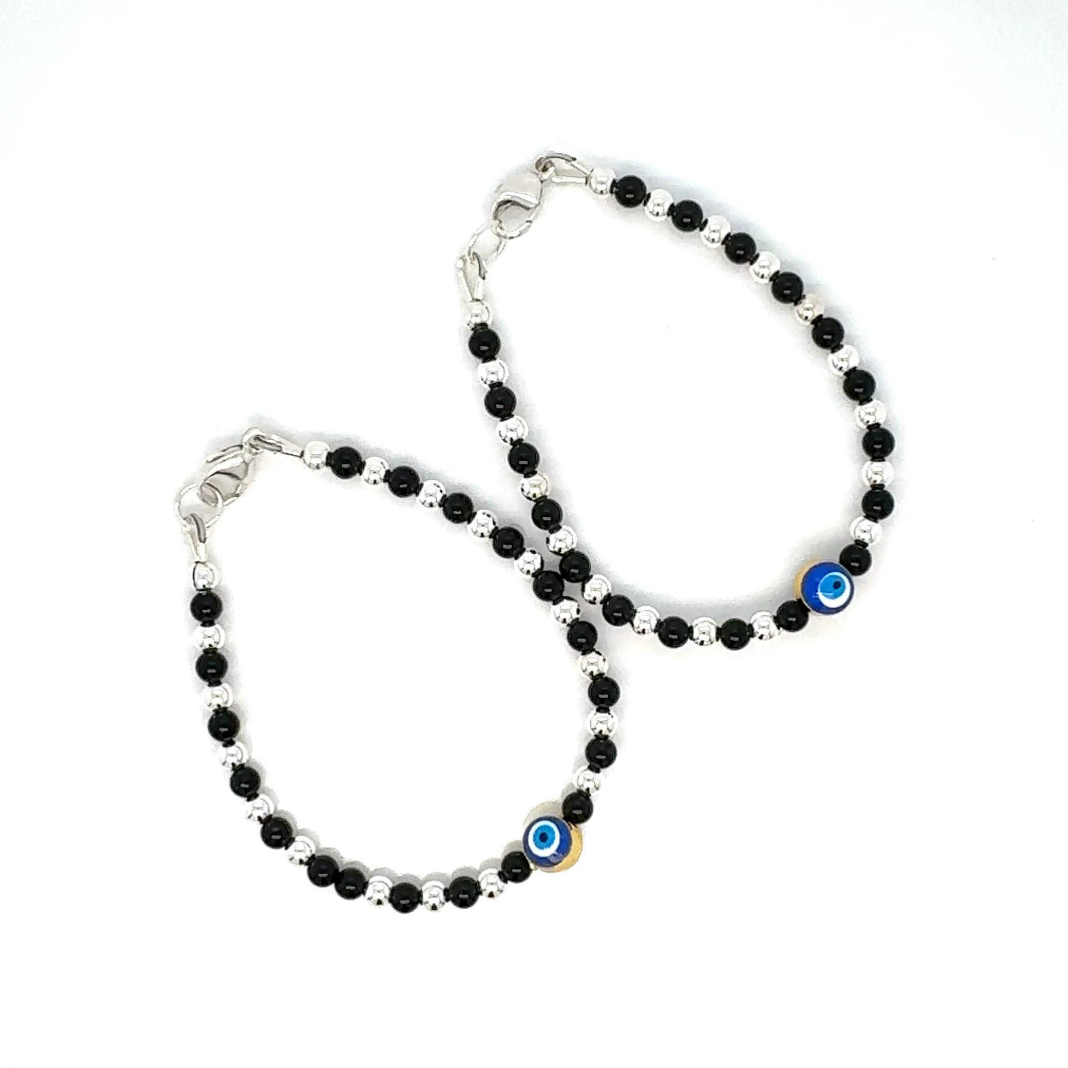 3mm Evil Eye Onyx Sterling Silver Bracelet-1pair