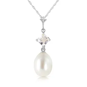 4.5 Carat 14K Solid White Gold Deal Done White Topaz Pearl Necklace