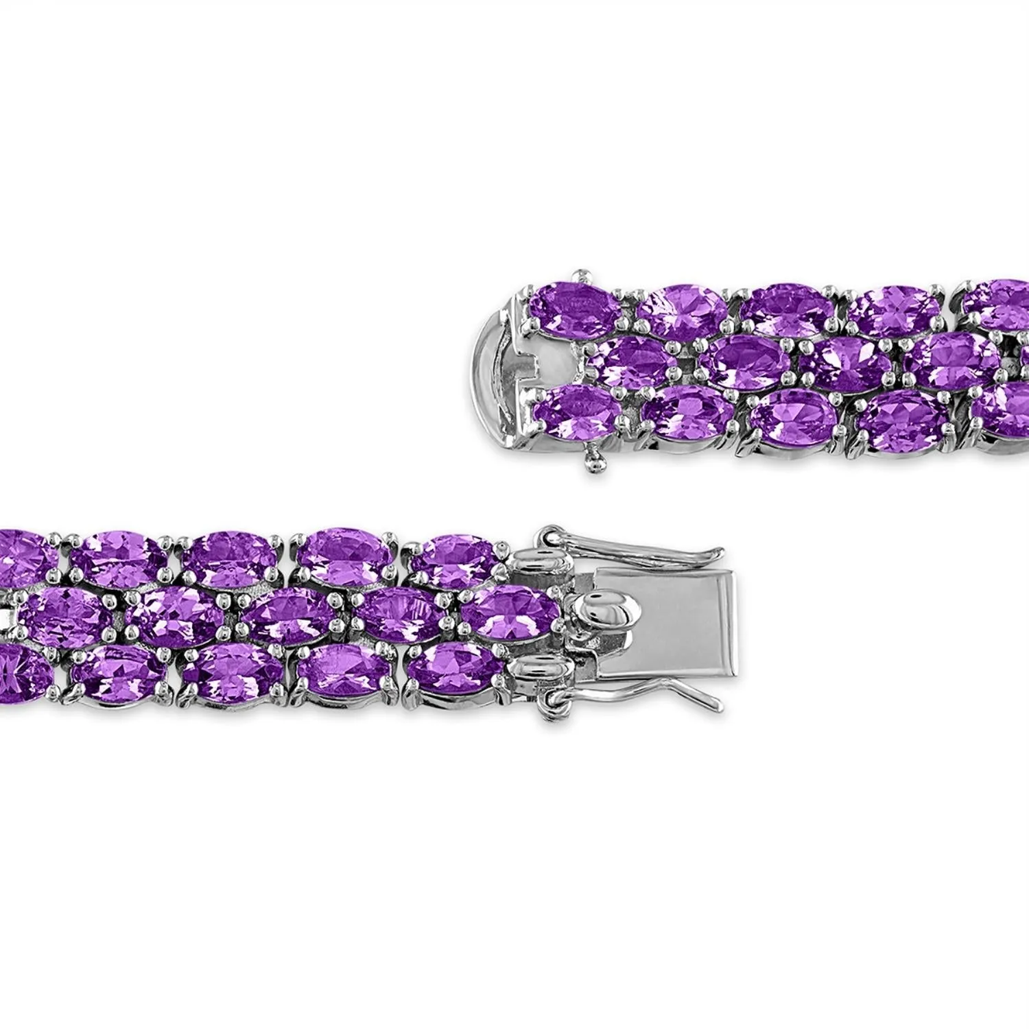 5X3MM Oval Amethyst Three Row 7-inch Bracelet in Sterling Silver