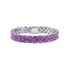 5X3MM Oval Amethyst Three Row 7-inch Bracelet in Sterling Silver
