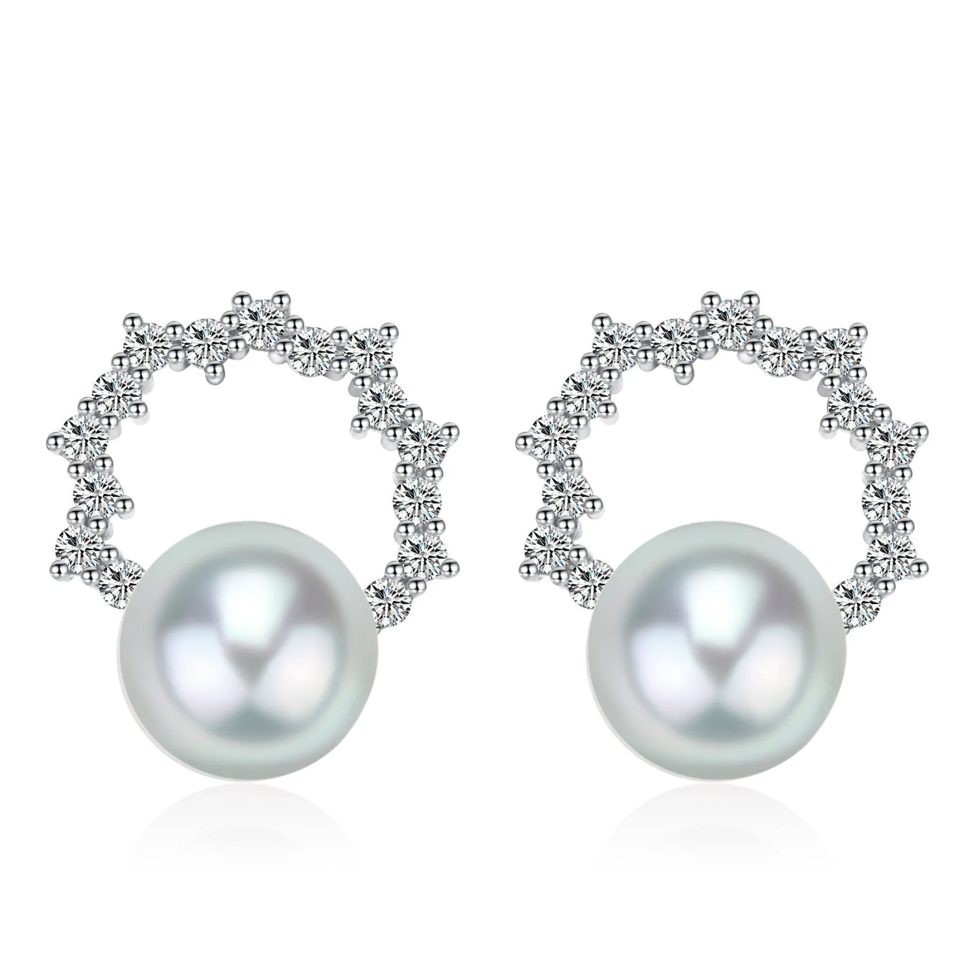 6-7mm Seawater Akoya Pearl & Cubic Zirconia Halo Stud Earrings