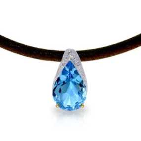 6 Carat 14K Solid Yellow Gold Leather Necklace Blue Topaz