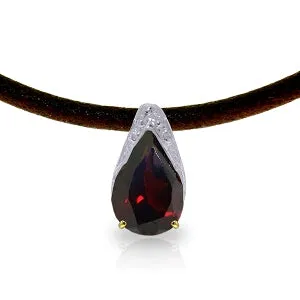 6 Carat 14K Solid Yellow Gold Leather Necklace Natural Garnet