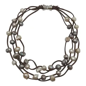 602-09-07 | GRAY SUEDE 4-STRAND MULTI PEARL NECKLACE