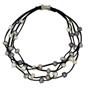 602-09-10 | BLACK SUEDE 4-STRAND MULTI PEARL NECKLACE