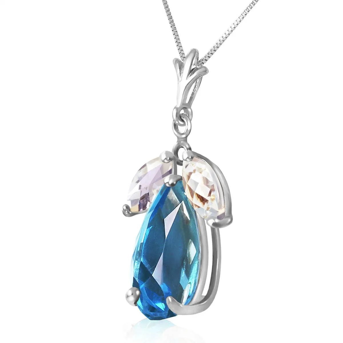6.5 Carat 14K Solid White Gold Necklace Blue Topaz White Topaz