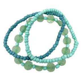 7" Turquoise and Light Blue Glass Bead Bracelet (Dozen)