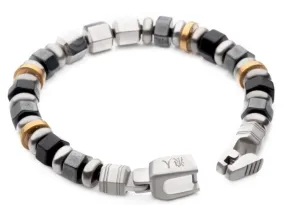 8.25'' St. St. Mokume Gane, Hematite & Onyx Bead Bracelet  RONIN: Self-Control