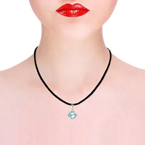 8.76 Carat 14K Solid White Gold Leather Necklace Diamond Blue Topaz