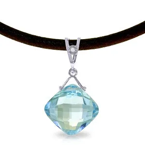 8.76 Carat 14K Solid White Gold Leather Necklace Diamond Blue Topaz