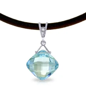 8.76 Carat 14K Solid White Gold Leather Necklace Diamond Blue Topaz