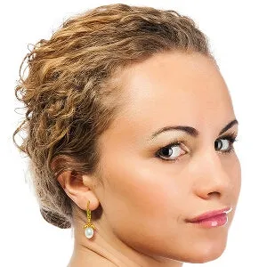 9 Carat 14K Solid Yellow Gold Leverback Earrings Citrine Pearl