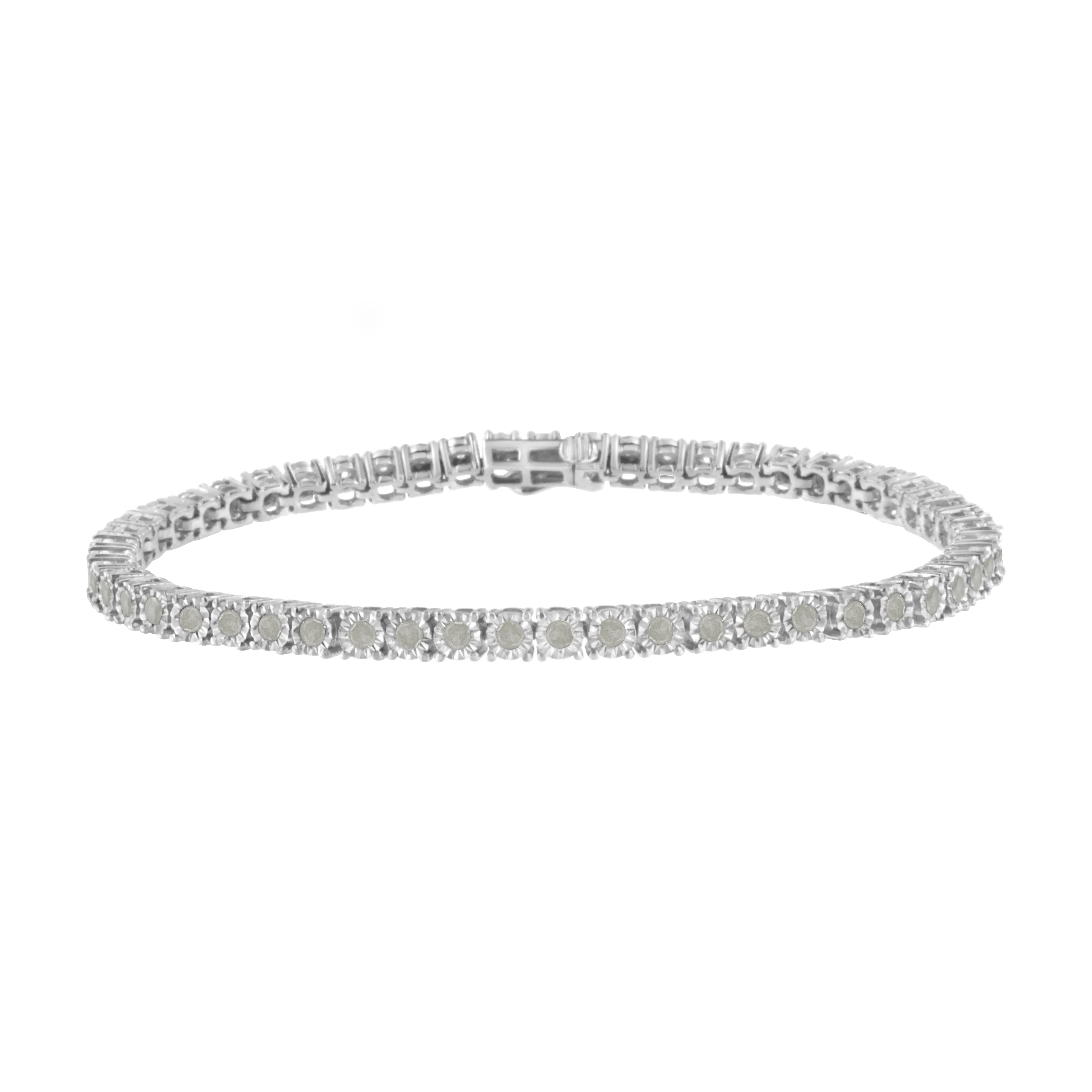 .925 Sterling Silver 2.0 Cttw Diamond Illusion-Set Miracle Plate Tennis Bracelet