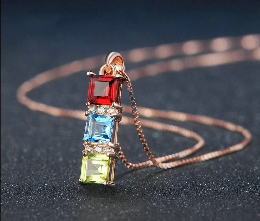 925 Topaz Garnet Gemstone Pendant-18K Rose Gold