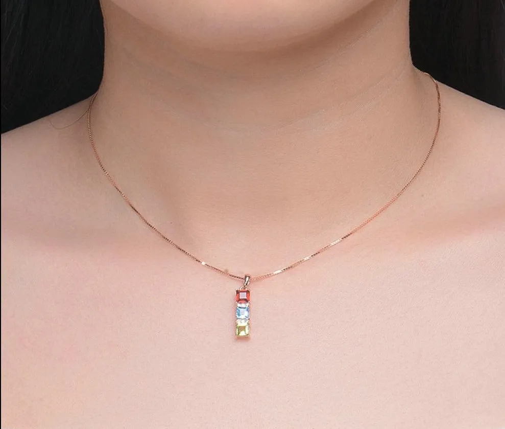 925 Topaz Garnet Gemstone Pendant-18K Rose Gold