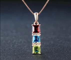925 Topaz Garnet Gemstone Pendant-18K Rose Gold