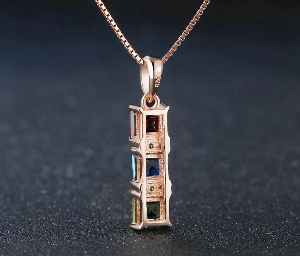 925 Topaz Garnet Gemstone Pendant-18K Rose Gold