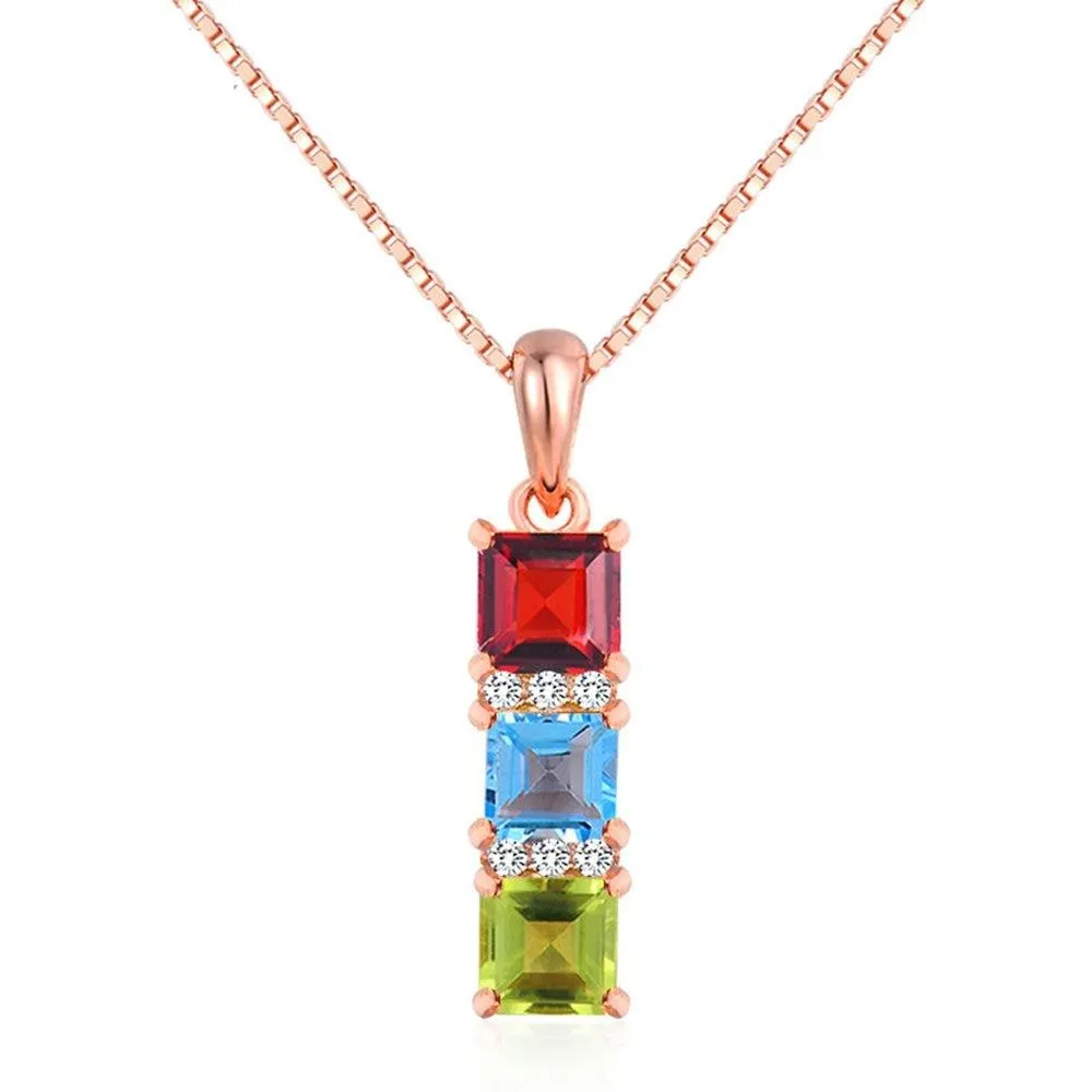 925 Topaz Garnet Gemstone Pendant-18K Rose Gold